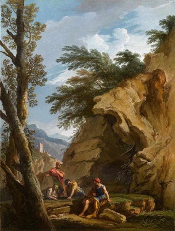 Paesaggio roccioso con quattro figure in primo piano